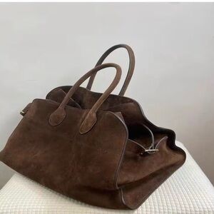 Spacious Brown Suede Tote Bag with Double Handles